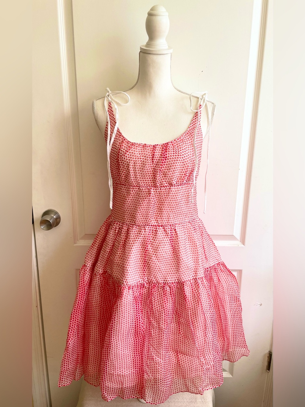 Vintage Betsey Johnson Silk Red Polka Dot Bow Straps Size 6 Dress Rockabilly 50s